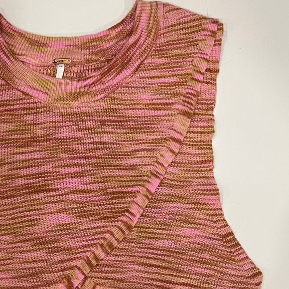 NEW Free People Boho Tie-Front Ribbed Crop Top in Pink, Multi Colour- Size XS - Picture 7 of 15